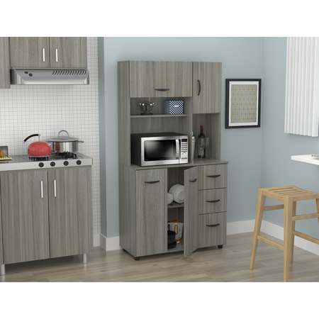 INVAL Kitchen/Microwave Storage Cabinet 35.04 in. W x 15.35 in. D x 66.14 in. H in Smoke Oak GCM-063